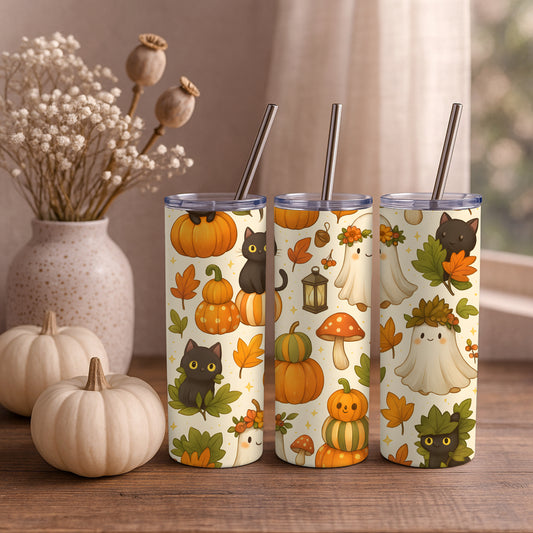 Autumn Patterned Black Cat 20oz Tumbler