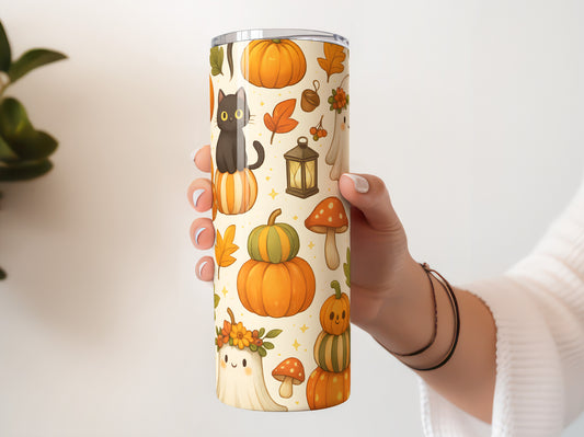 Autumn Patterned Black Cat 20oz Tumbler