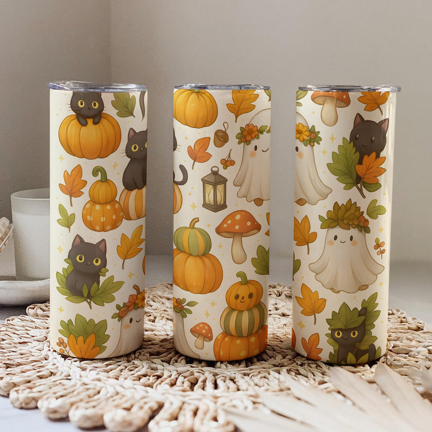 Autumn Patterned Black Cat 20oz Tumbler