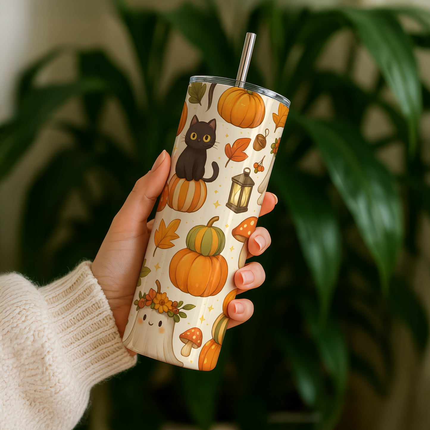 Autumn Patterned Black Cat 20oz Tumbler