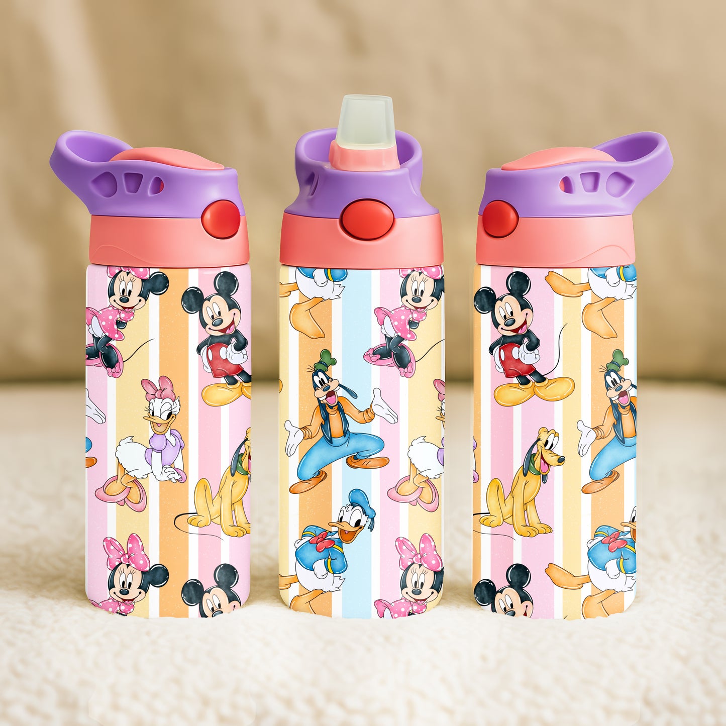Original Gang Pattern 12oz Childrens Insulated Water Bottle - Pink and Purple