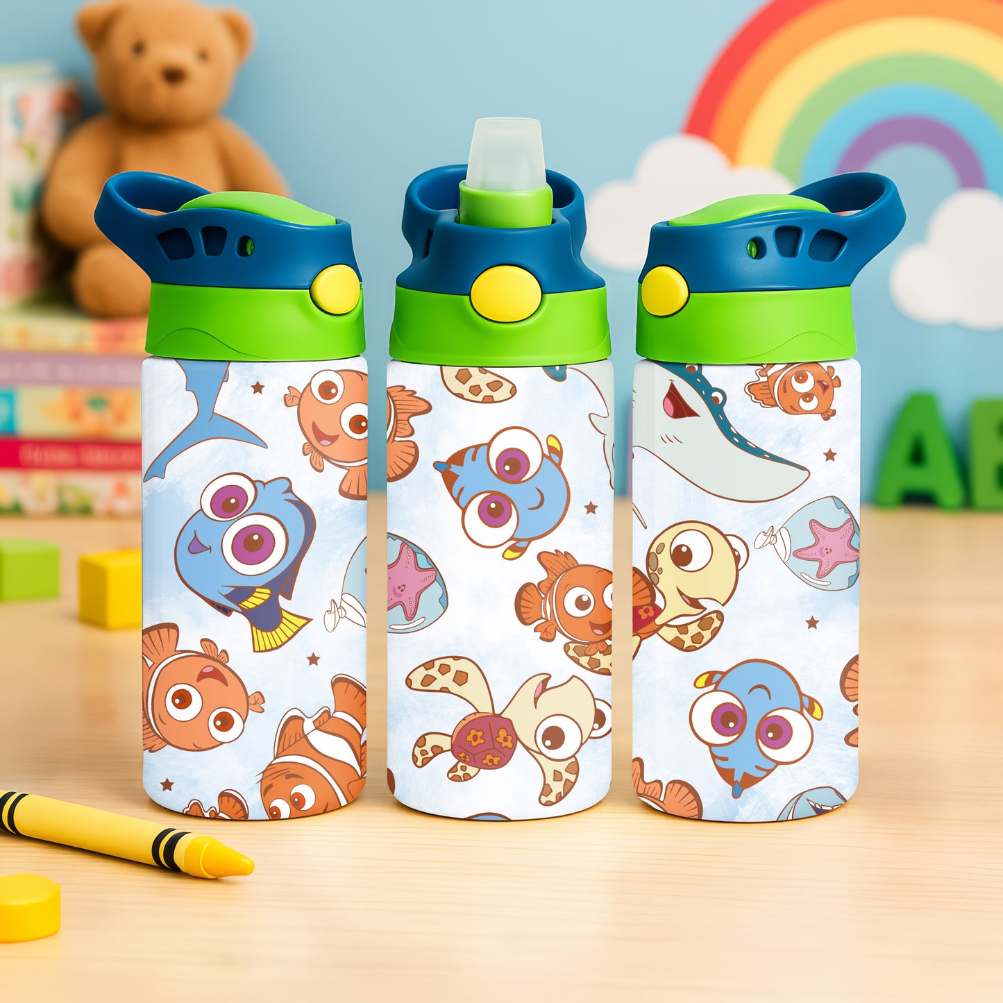 Nemo Pattern 12oz Childrens Insulated Water Bottle - Blue and Green