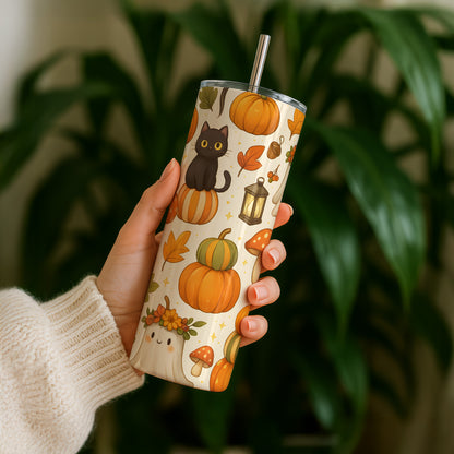 Autumn Patterned Black Cat 20oz Tumbler