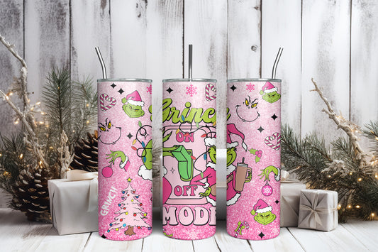 Grinch Mode Pink Glittery 20oz Tumbler