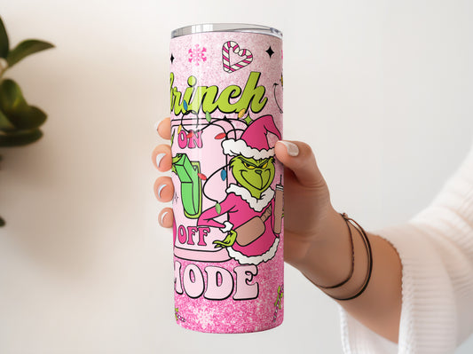 Grinch Mode Pink Glittery 20oz Tumbler