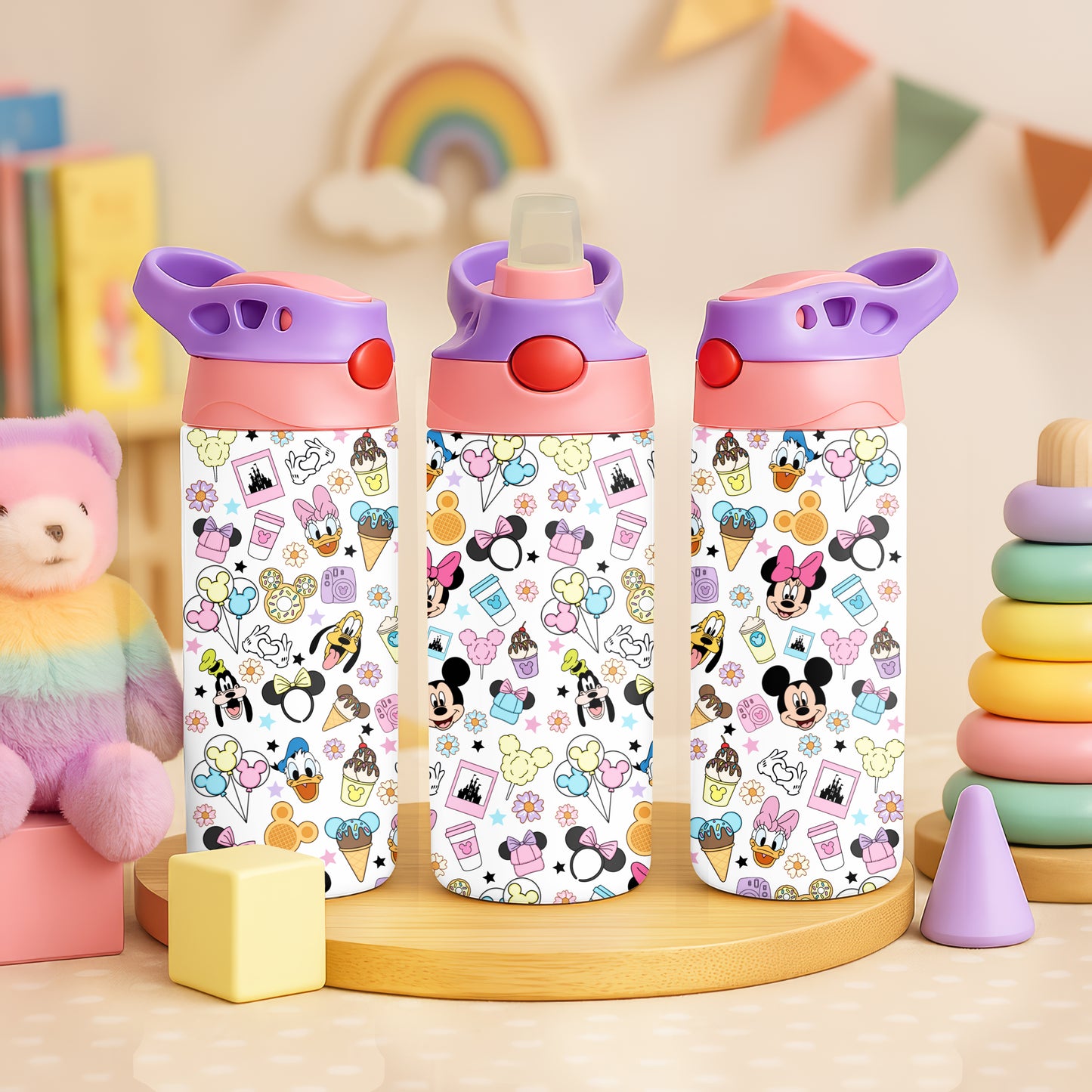 Magical Pattern 12oz Childrens Insulated Water Bottle - Pink and Purple