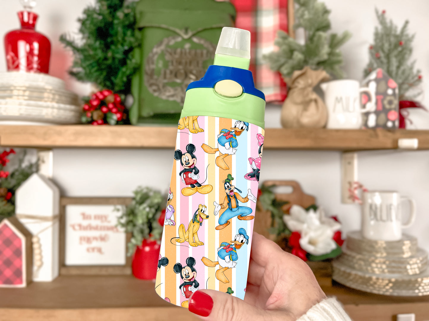 Original Gang Pattern 12oz Childrens Insulated Water Bottle - Green and Blue