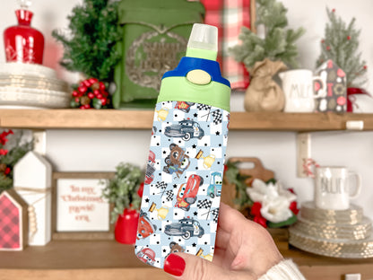 Cars Pattern 12oz Childrens Insulated Water Bottle - Green and Blue
