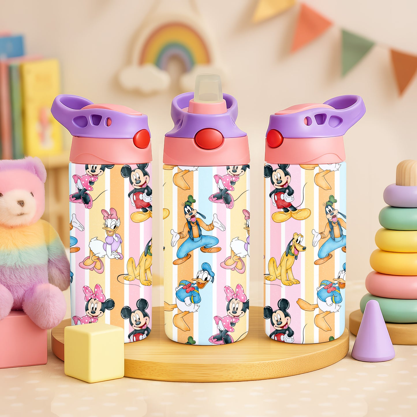 Original Gang Pattern 12oz Childrens Insulated Water Bottle - Pink and Purple
