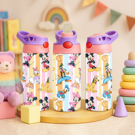 Original Gang Pattern 12oz Childrens Insulated Water Bottle - Pink and Purple
